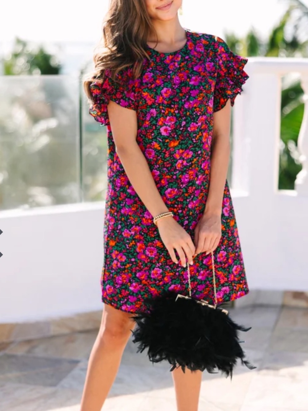 The Mint Julep Boutique What A Vision Black Ditsy Floral Mini Dress. Size XL